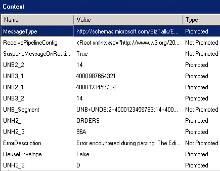 - biztalk edifact context properties UNA UNB