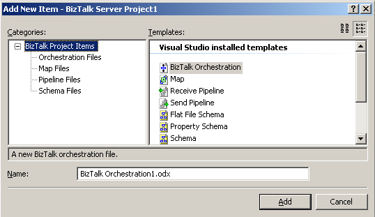 - biztalk: visual studio add new item dialog